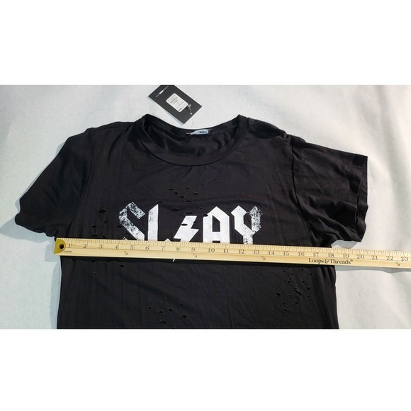 Fashion Nova Slay Away Tee Graphic Distressed Black T-Shirt Size S - Picture 5 of 9